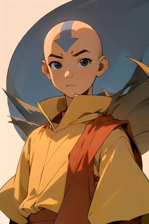 masterpiece, best quality, wallpaper, 1boy, solo, male focus, looking at viewer, upper body, , , , <lora:aang_avatar:0.72>, aang_avatar, bald, black eyes, , fantasy,