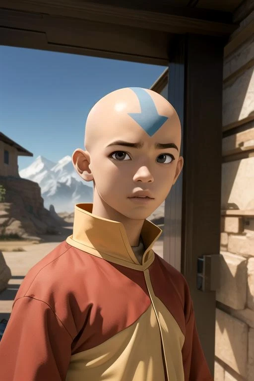 masterpiece, best quality, game cg, 1boy, solo, male focus, looking at viewer, upper body, depth of field, , , <lora:aang_avatar:0.66>, aang_avatar, bald, black eyes, , sci-fi, High definition