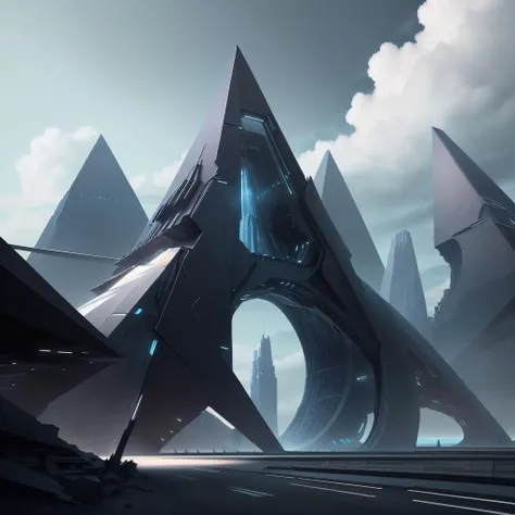 <lora:StealthTech-20:1>, stealthtech ,scifi ,cutting edge , sleek angular ,
highway, ocean, blue sky, cloudy ,pyramid \(structure\),