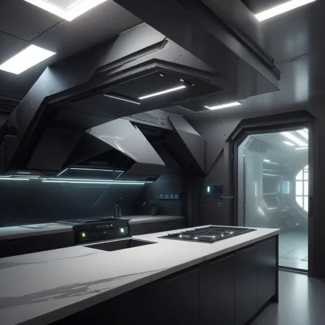 <lora:StealthTech-20:0.8>, stealthtech ,scifi ,cutting edge , sleek  angular , 
kitchenn, interior