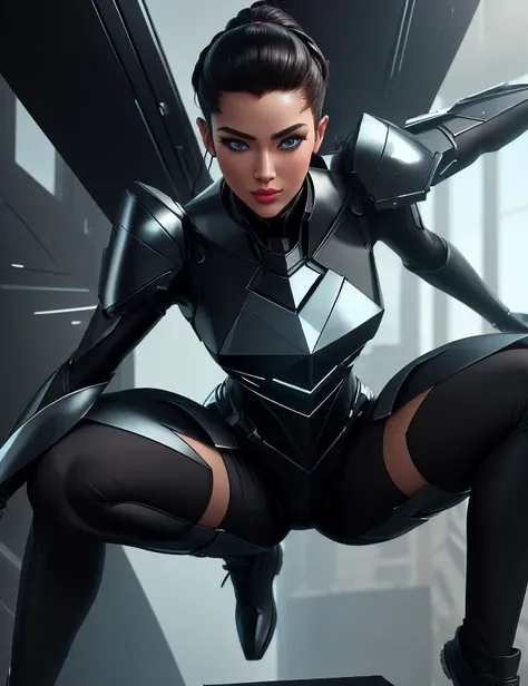 ((best quality)), ((masterpiece)), ((realistic)), (detailed),StealthTech female Corporate Spy, Gene-spliced Hybrids, Beings resulting from genetic manipulation, exhibiting a mix of species traits, Middle-aged, Strong, Pacific Islander, Blue eyes, Unlobed Ears, Roman Nose, Smooth Cheeks, Widows Peak Forehead, Heart face shape, , Mahogany Beehive hairstyle hair, Annoyance, Ready for Action, Character crouches with legs bent, ready to spring into action., wearing Ruby Felt Moroccan Nanofiber Cargo Pants, Techno-Mesh Mini Skirt, , , and, Collecting moonlight in a crystal, capturing its mystical essence, Hyperrealism, cyberpunk, Glistering, Real-Time Ray Tracing, Decima Engine, Dada, Macro Photography, Romantic Art, , , Depth of Field, absurdres, Unprecedented,, ((masterpiece)), 8K, HDR,
<lora:StealthTech:1>