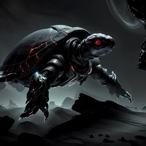 (masterpiece:1.2), (best quality:1.2), extremely detailed, (beautiful face), (perfect face), (perfect hands), highres, (armor, scifi, science fiction, cutting edge, sleek angular:1.2), <lora:AbyssalTech:1>, turtle, animal, full body, from side, red eyes, glowing eyes, <lora:add_detail:0.2>
