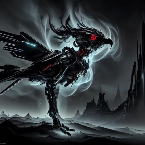 (masterpiece:1.2), (best quality:1.2), extremely detailed, (beautiful face), (perfect face), (perfect hands), highres,  (armor, scifi, science fiction, cutting edge, sleek angular:1.2), <lora:AbyssalTech:1>, (bird, animal), full body, from side, red eyes, glowing eyes,  <lora:add_detail:0.2>