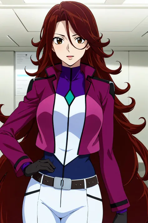 white pants,belt, white shirt,long sleeves,gloves,(purple_jacket:1.2),(purple_suit:1.2)
<lora:Sumeragi_Lee_Noriega_Trailblazer-KK77-V1:0.7>,
bangs,brown_hair, long_hair,red eyes,lipstick,makeup,
1 girl, 20yo,Young female,Beautiful Finger,Beautiful long legs,Beautiful body,Beautiful Nose,Beautiful character design, perfect eyes, perfect face,expressive eyes, looking at viewer, in the center of the image,(light_smile:0.5), official art,extremely detailed CG unity 8k wallpaper, perfect lighting,Colorful, Bright_Front_face_Lighting,shiny skin, (masterpiece:1.0),(best_quality:1.0), ultra high res,4K,ultra-detailed, photography, 8K, HDR, highres, absurdres:1.2, Kodak portra 400, film grain, blurry background, bokeh:1.2, lens flare, (vibrant_color:1.2) (Beautiful,large_Breasts:1.0), (beautiful_face:1.5),(narrow_waist)