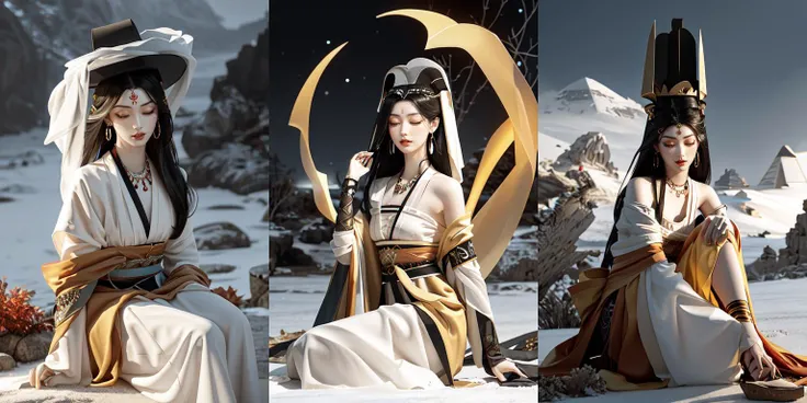 (otherworldly, otherworldly atmosphere, otherworldly appearance), highly insanely detailed, masterpiece, top quality, best quality, highres, 4k, 8k, RAW photo, ((ancient egyptian theme:1.2)), Hong Kong structure, structure, 
(mystical theme), mystical gatmosphere, arcane sanctuaries, otherwordly aura, 
(long_hair, long hair, random colors hair, glowing hair, hair over one eye, long messy hair), 
(eyelashes, eyeliner, eyeshadow, eyelashes, long eyelashes), 
collar, earrings, jewelry, necklace, armlet, 
tentacle, (underwater), nsfw, 
Homestay, Resort, Guest House, 
building, structure, still life, swirling energy, 
action pose, 
drunk, closed eyes, 
abandoned building, shopping mall, overgrown with vegetation, [volumetric fog], cinematic lighting, colorful, 
1girl, weimao hat, <lora:veilhat_v2b:0.88>, snow, desert, big and beautiful breasts, sitting, (fantasy world)