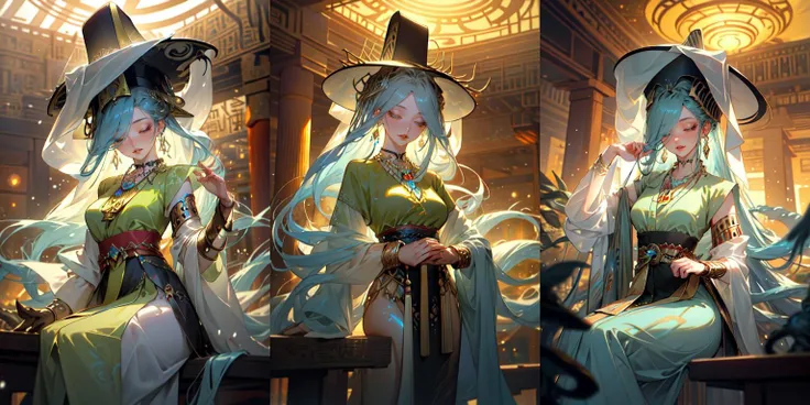 (otherworldly, otherworldly atmosphere, otherworldly appearance), highly insanely detailed, masterpiece, top quality, best quality, highres, 4k, 8k, RAW photo, ((ancient egyptian theme:1.2)), Hong Kong structure, structure, 
(mystical theme), mystical gatmosphere, arcane sanctuaries, otherwordly aura, 
(long_hair, long hair, random colors hair, glowing hair, hair over one eye, long messy hair), 
(eyelashes, eyeliner, eyeshadow, eyelashes, long eyelashes), 
collar, earrings, jewelry, necklace, armlet, 
tentacle, (underwater), nsfw, 
Homestay, Resort, Guest House, 
building, structure, still life, swirling energy, 
action pose, 
drunk, closed eyes, 
abandoned building, shopping mall, overgrown with vegetation, [volumetric fog], cinematic lighting, colorful, 
1girl, weimao hat, <lora:veilhat_v2b:0.88>, snow, desert, big and beautiful breasts, sitting, (fantasy world)