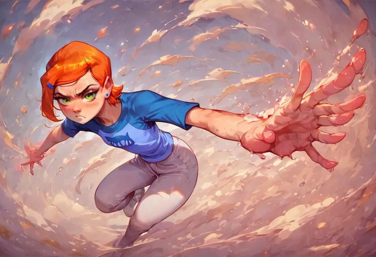 score_9, score_8_up, score_7_up, score_6_up, score_5_up, score_4_up, detailed background, detailed, beautiful, young, colorful, contrast lighting, cozy, detailed character, full body shot, spell casting pose, concentrated gaze, serious, gwen tennyson (/Ben10)/,(ultra HD quality details), bright orange hair, short hair, (green eyes), pink magic on hands, magic flames, magic sparkles, realistic skin, realistic hair, shade on top of face, dramatic, american street, keep fighting, action shot, pink magic flames, smoke, magic embers, veiw from side, narrow street, negative_hand, powerful magic, cinematic, Style-EMCG, focus on hand, detailed face, detail1eye, space texture magic, dark aura, casting spell, pink spell