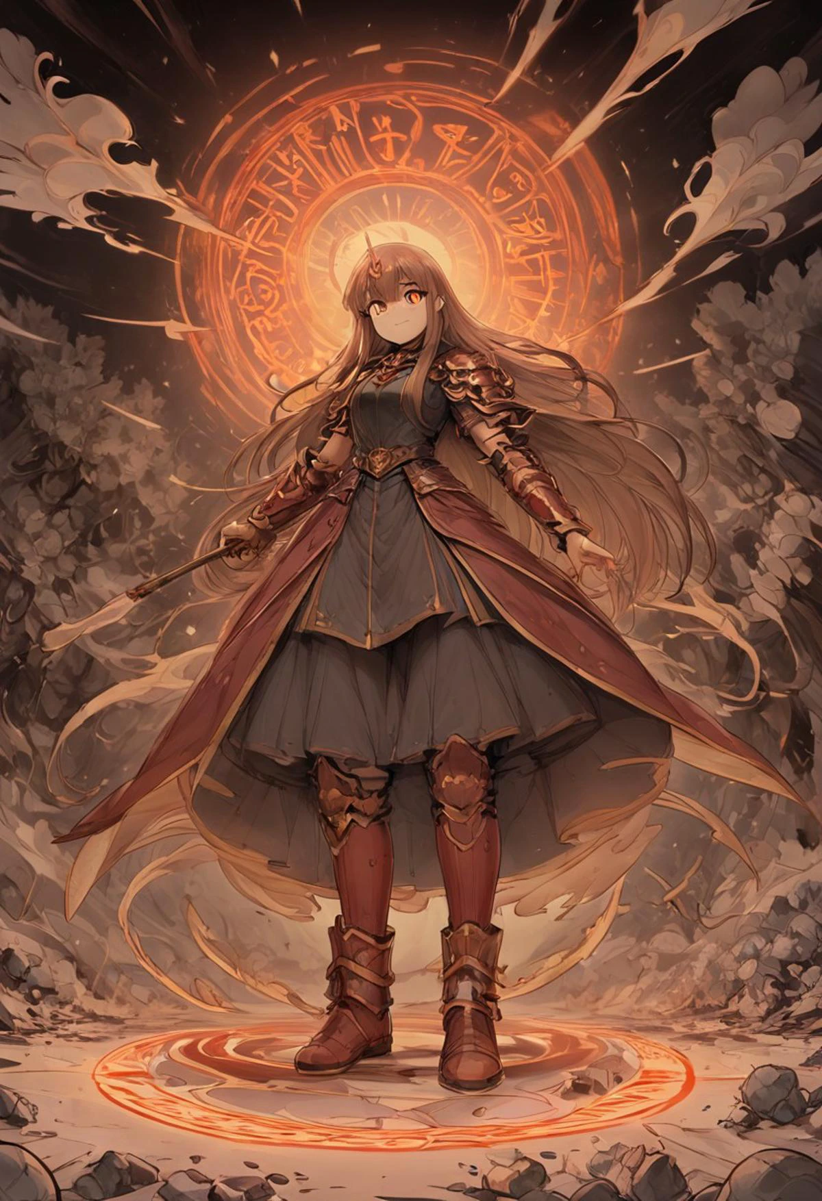 fca style, cel-shading, in the style of Beatrix Potter, score_9, score_8_up, score_8, anthro, 1 woman, long hair, bangs, in iron metal armor, hold a very large stick in the hand, magic circle on the ground below the stick and the girl, summoning circle, (1 very huge ice golem), g0thicPXL, ,2D, score_anime, best quality, (An avatar, the master of ice, digital art The Avatar, with eyes glowing white, stands in the center, emitting a powerful aura. Around it, fragments of ice and water swirl in a dynamic dance, each element vivid and distinct, captured in an intense and mystical atmosphere, with the elemental fragments creating. a feeling of supernatural power and mastery 0.75>), <lora:OtherStyle_04_maleStyleV2:1> <lora:Jabstyle_AMXLV1:.8>. Jabstyle, <lora:detailed_notrigger:1>, score_9, score_8_up, score_7_up, <lora:Pony self01: 0.5>, <lora: OtherStyle_04_maleStyleV2:1 > <lora: Jabstyle_AMXLV1:.8> Jabstyle, <lora:detailed_notrigger:1>, score_9, score_8_up, score_7_up
