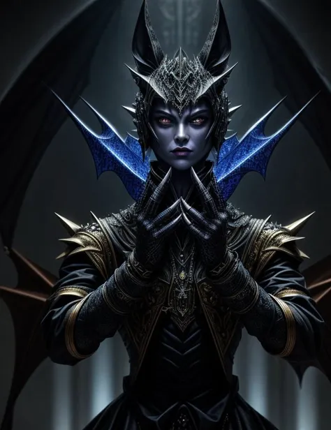 ((best quality)), ((masterpiece)), ((realistic)), (detailed), Mysterious Pulsating Edgy Amorphous, Quadrupedal Single-Armed, Five-Fingered Hands, Spiked-Tailed, Metallic Skin, Bat-Like Ears, ElectricBlue, ((masterpiece)), absurdres, HDR, <lora:add_detail:1>, <lora:LowRA:0.5>