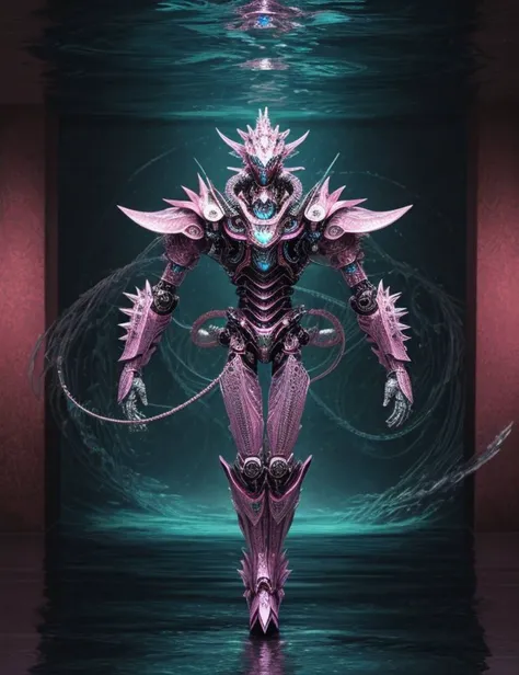 ((best quality)), ((masterpiece)), ((realistic)), (detailed), Aquatic Otherworldly Geometric Robotic, Multipedal Bimanual, Multi-Jointed Appendages, Quadrifurcated-Tailed Spiked-Tailed, Exoskeleton, Light pink, ((masterpiece)), absurdres, HDR, <lora:add_detail:1>, <lora:LowRA:0.5>