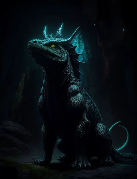 ((best quality)), ((masterpiece)), ((realistic)), (detailed), Large Bioluminescent Extraterrestrial Urban Reptilian, Bipedal Bimanual, Tentacle, Prehensile-Tailed, Fuzzy Fur, Bat-Like Ears, Dark Wings, Long Horns Wide Jaw Black, ((masterpiece)), 8K, HDR, <lora:add_detail:1>, <lora:LowRA:0.5>