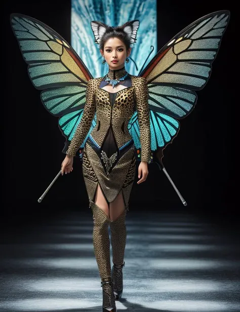 ((best quality)), ((masterpiece)), ((realistic)), (detailed), Small Prowling Irregular Crisp Symmetrical, Padded Appendages, Single-Tailed Short-Tailed, Icy Scales, Butterfly Wings, Hinged Jaw Cheetah Print Texture, ((masterpiece)), 8K, HDR, <lora:add_detail:1>, <lora:LowRA:0.5>