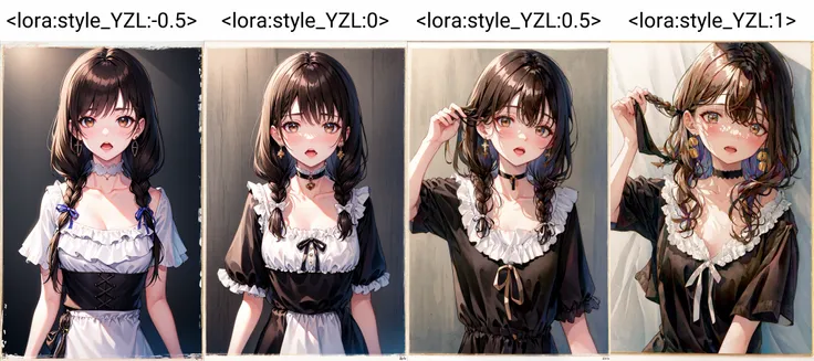 1girl, bangs, black_border, black_choker, black_ribbon, blush, border, braid, , brown_eyes, brown_hair, choker, collarbone, colored_pencil_\(medium\), dress, earrings, eyebrows_visible_through_hair, food, frills, hair_between_eyes, hair_ornament, hair_ribbon, holding, jewelry, long_hair, looking_at_viewer, marker_\(medium\), open_mouth, painting_\(medium\), ribbon, ribbon_braid, shikishi, shirt, short_sleeves, side_braid, simple_background, single_braid, solo, traditional_media, upper_body, watercolor_\(medium\), white_background, white_ribbon <lora:style_YZL:-0.5>