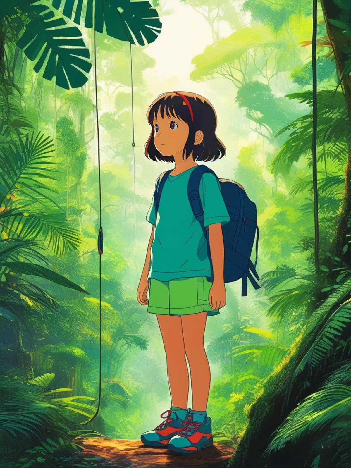1girl , Rainforest Canopy, anime, best quality, (masterpiece,best quality:1.5)