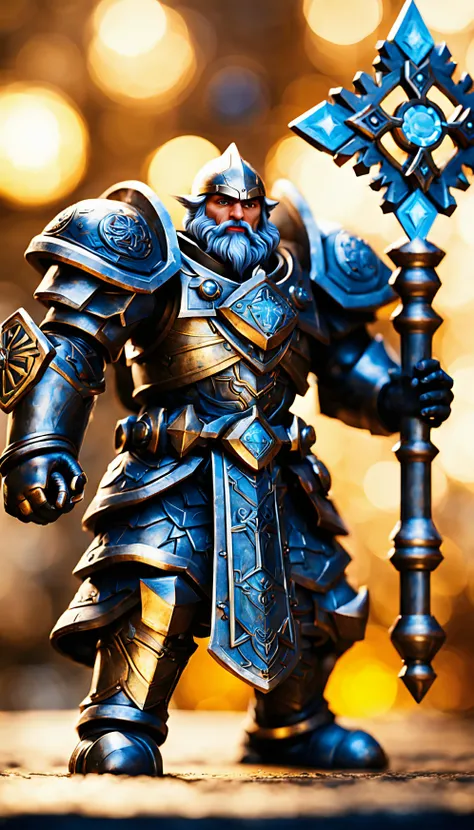 paragon cleric holding gunmetal mace, tilt-shift, kaleidoscopic, texture, intricately detailed, theatrical lighting, amazing, highly detailed, sharp focus, trending, bokeh, field of view