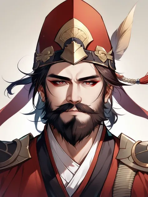 Zhao Yun who was a military general who lived during the late Eastern Han dynasty and early Three Kingdoms period of China, KOEI game company characters , got a beard and wearing a war helmet