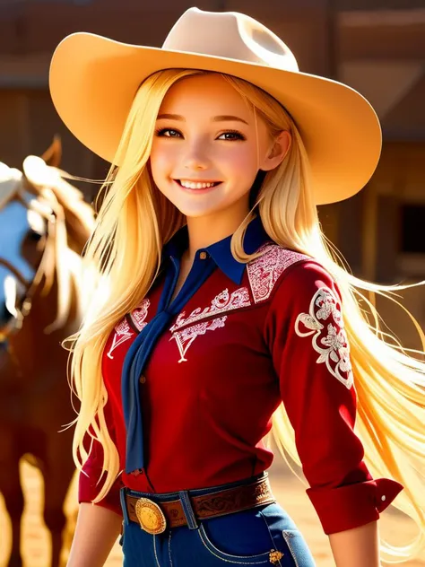 (masterpiece, best quality), intricate details, 1girl, long hair, blond hair, (smile:0.5), cowboy shot,