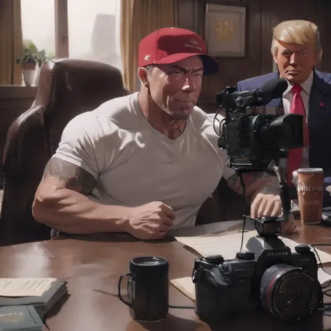 score_9, score_8_up, score_7_up, (Joe Rogan:1.5) and (Donald Trump:1.5) sitting at a podcast table talking, (masterpiece), (best quality), (ultra-detailed), cinematic still (Joe Rogan:1.5) and (Donald Trump:1.5) sitting at a podcast table talking, detailed eyes, perfect composition, intricate details, emotional, harmonious, 4k epic detailed, sharp focus, high budget, cinemascope, epic, gorgeous, ohwx, ohwx man, Joerogan Person