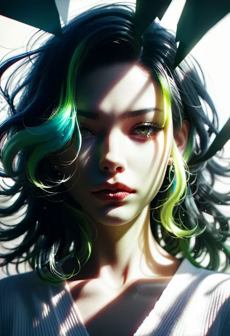 A close up of a woman with green hair and a statue of liberty - SeaArt AI
