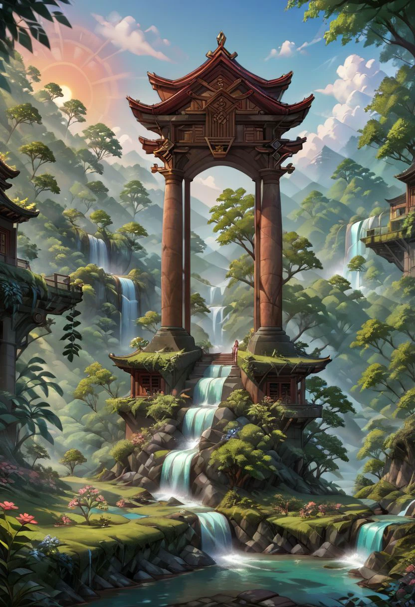 Massive, expansive, huge, gigantic, vast shrine, eldritch complex line work,anime background wallpaper styled, caspar friedreich, jnw turner, rutowski, Garden of words high quality stylized cinematic masterpiece,top_source, arafed, Source_anime, underground ancient temple, massive stone pillars and columns, volumetric lightings, dramatic lighting, overgrown ancient library, abandoned hallowed halls, King's chamber, god rays, stained glass, multidimensional, o psychedelic trippy, beautiful, Albert bierstadt fantasy styled masterpiece, lush forest jungle, elaborate intricate fine detailed scenery and gorgeous landscape, sunset, incredible view,
score_9, score_8_up, score_7_up, tasvisuals
rating_safe, beautiful forest,waterfall, river, trees, shrubs, flowers, Expressiveh