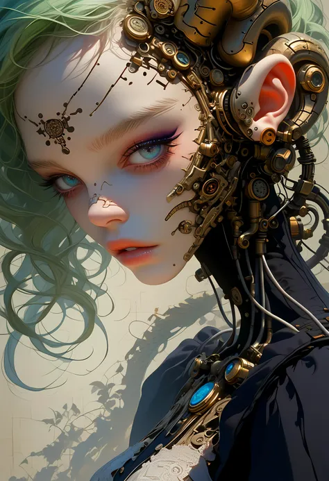 score_9, score_8_up, score_7_up,
1girl, aruapnxl, au ra, dragon girl, dragon horns, dragon tail, supermodel, beautiful monster girl, parted lips, detailed beautiful face and eyes, intricate iris, makeup, detailed crazy hair, brown undercut, light green hair, mechanical parts, reelmech, cable, wires, joints, scales, cyborg style, wires and intricate machinery, natural elements,
nosebleed,
leaning forward, (three quarter view:0.6), (from below:0.6), (dutch angle:0), fullbody,
dark theme, oddly shaped, intricate scale patterns, steampunk, Gothic, Rococo, Victorian, weird, avant-garde,
sexy, mysterious charm, sensual aura, detailed, hard surface, aesthetic, absurdres, sinozick style, flat color,
masterpiece, official art, amazing quality, best quality, high quality, ultra high res, 8k wallpaper, 32K, UHD,
<lora:au_ra_pony:0.8>, <lora:Reelmech_pony_ed_v1_3:0.6>, Expressiveh, <lora:Expressive_H:0.8>, <lora:Pony_DetailV2.0:1.5>, <lora:Sinozick_Style_XL_Pony:1>, zPDXL2,