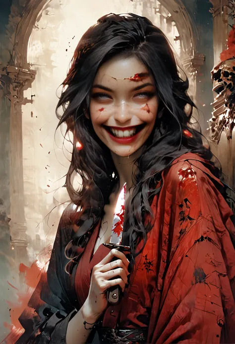 score_9, score_8_up, score_7_up, source_anime,
1girl, black hair, solo, blood, white eyes, evil grin, long hair, blood on face, gothic,
in the throne room at night, holding bloody knife, licking knife,
<lora:Fant5yP0ny:1>, <lora:Gothic Art 2 Style SDXL_LoRA_Pony Diffusion V6 XL:1>