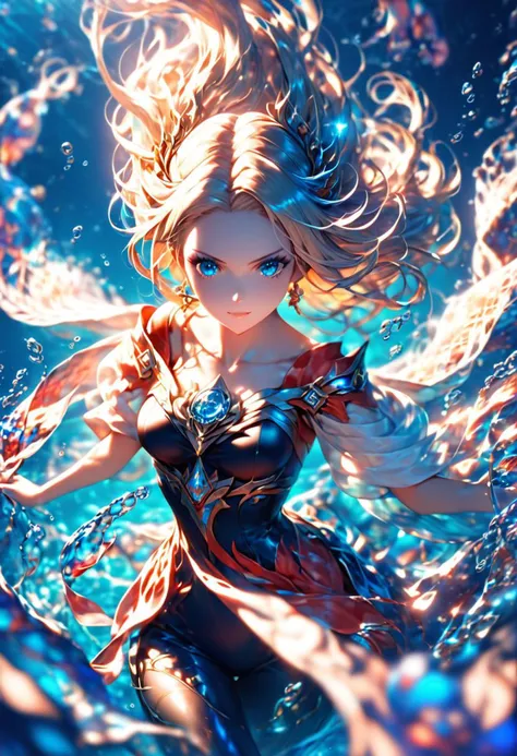 score_9, score_8_up, score_7_up,(1girls), (long shawl:1.4) detail blue eyes, power of water. Imagine serene lakes, raging seas, water elemental creatures, or underwater realms, very detailed, amazing quality, intricate, cinematic light, highly detail, surreal, dramatic, galaxy fantasy colors, unique perspective, (panorama). beautifull