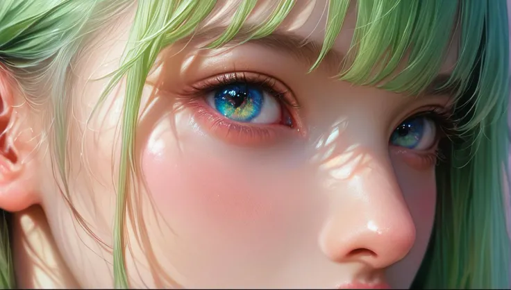 masterpiece, best quality, realistic, realism, analogue photo, score_9, score_8_up, score_7_up,
girl's profile picture, light green very long hair, realistic skin texture, detailed picture, close-up, HD32k, detailed eyes
