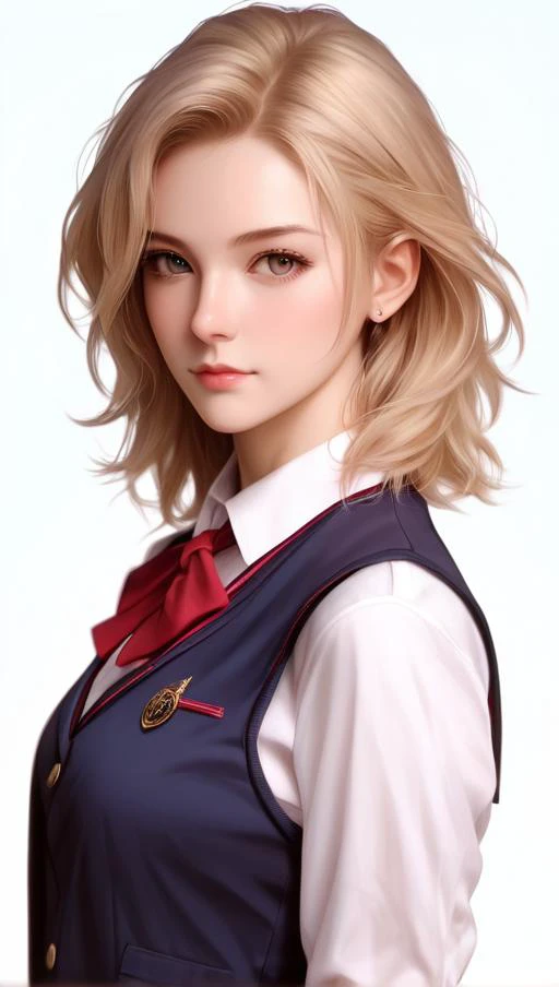 masterpiece, best quality, realistic, realism, analogue photo, score_9, score_8_up, score_8, score_7_up, score_7, score_6_up, score_6, score_5_up, score_5,
solo, 1girl, looking at viewer, upper body, (simple background, solid white background:1.3), sibylla, school uniform, vest, ribbon, closed mouth