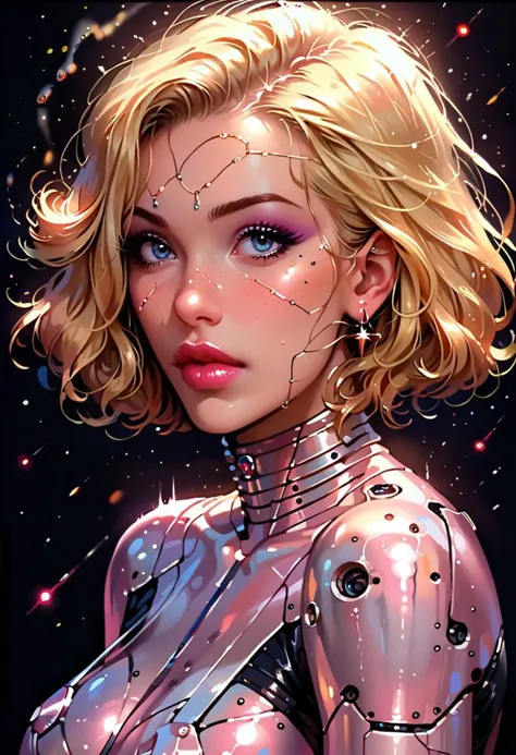 score_9, score_8_up, score_7_up, score_6_up,retro futurism, , The image features a woman in a science fiction setting. She is wearing a metallic outfit with armor elements, and her hair is styled into twin tails. In the background, there's an explosion and a backdrop of stars, giving the impression of being in space. The overall composition suggests that she might be a character from a or game.