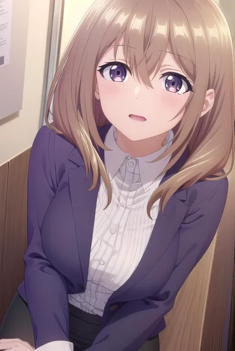 shiorikatase, <lyco:shiorikatase-lyco-nochekaiser:1>,
shiori katase, long hair, brown hair, hair between eyes, (purple eyes:1.1), light brown hair,
BREAK skirt, shirt, black skirt, formal, suit, pencil skirt, office lady, business suit,
BREAK looking at viewer, upper body, full body,
BREAK indoors, office,
BREAK <lyco:GoodHands-beta2:1>, (masterpiece:1.2), best quality, high resolution, unity 8k wallpaper, (illustration:0.8), (beautiful detailed eyes:1.6), extremely detailed face, perfect lighting, extremely detailed CG, (perfect hands, perfect anatomy),