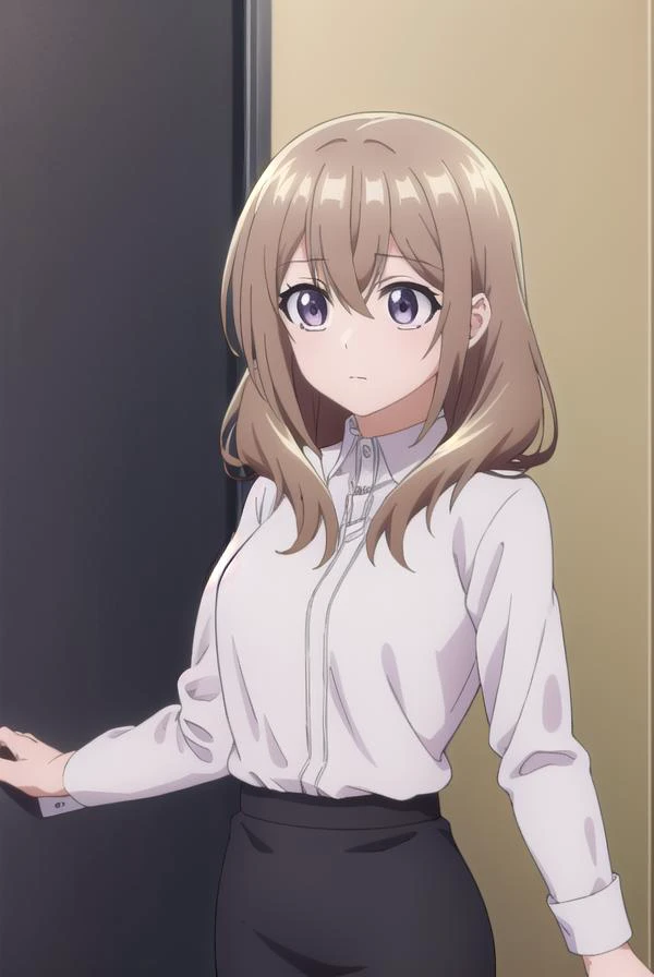 shiorikatase, <lyco:shiorikatase-lyco-nochekaiser:1>,
shiori katase, long hair, brown hair, hair between eyes, (purple eyes:1.1), light brown hair,
BREAK skirt, shirt, black skirt, formal, suit, pencil skirt, office lady, business suit,
BREAK looking at viewer, upper body, full body, (cowboy shot:1.5),
BREAK indoors, office,
BREAK <lyco:GoodHands-beta2:1>, (masterpiece:1.2), best quality, high resolution, unity 8k wallpaper, (illustration:0.8), (beautiful detailed eyes:1.6), extremely detailed face, perfect lighting, extremely detailed CG, (perfect hands, perfect anatomy),