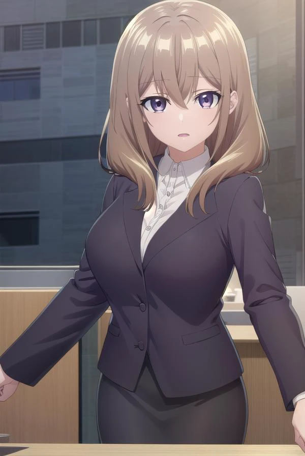 shiorikatase, <lyco:shiorikatase-lyco-nochekaiser:1>,
shiori katase, long hair, brown hair, hair between eyes, (purple eyes:1.1), light brown hair,
BREAK skirt, shirt, black skirt, formal, suit, pencil skirt, office lady, business suit,
BREAK looking at viewer, upper body, full body,
BREAK indoors, office,
BREAK <lyco:GoodHands-beta2:1>, (masterpiece:1.2), best quality, high resolution, unity 8k wallpaper, (illustration:0.8), (beautiful detailed eyes:1.6), extremely detailed face, perfect lighting, extremely detailed CG, (perfect hands, perfect anatomy),