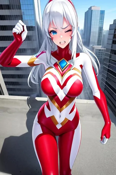 masterpiece,best quality,highly detailed,1girl,solo,masterpiece,best quality,highly detailed,1girl,solo,
<lora:GTSv5:0.8>,building,city,clenched teeth,one eye closed,struggling,giantess,giant,between buildings,
<lora:agalia:0.7>,newAgalia,blue eyes,white hair,red facial mark,red paint on face,chest jewel,