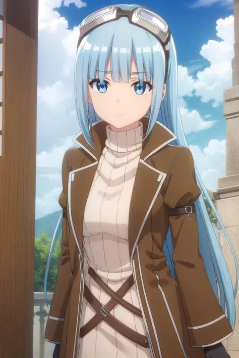 bofuriiz, <lora:bofuri iz s2-lora-nochekaiser:1>,
iz, long hair, bangs, blue eyes, blue hair, blunt bangs,
BREAK gloves, long sleeves, dress, pantyhose, black gloves, sweater, coat, turtleneck, goggles, ribbed sweater, goggles on head, open coat, turtleneck sweater,
BREAK outdoors, forest, nature, sky, sun, clouds,
BREAK looking at viewer,
BREAK <lyco:GoodHands-beta2:1>, (masterpiece:1.2), best quality, high resolution, unity 8k wallpaper, (illustration:0.8), (beautiful detailed eyes:1.6), extremely detailed face, perfect lighting, extremely detailed CG, (perfect hands, perfect anatomy),