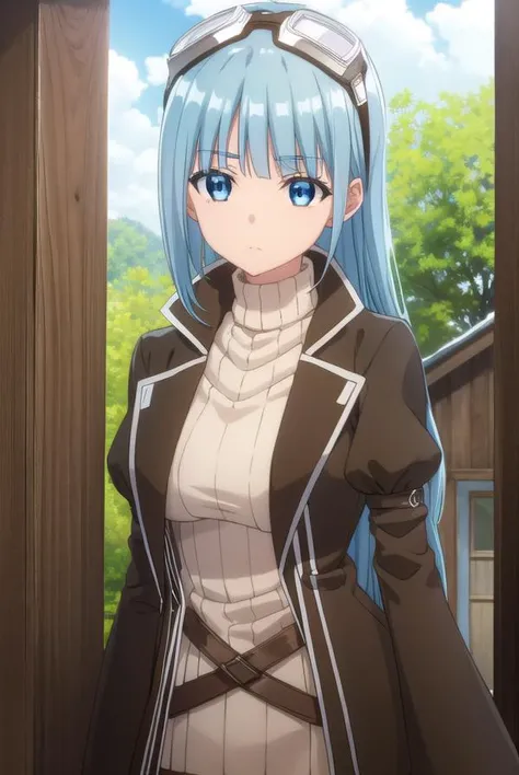 bofuriiz, <lora:bofuri iz s2-lora-nochekaiser:1>,
iz, long hair, bangs, blue eyes, blue hair, blunt bangs,
BREAK gloves, long sleeves, dress, pantyhose, black gloves, sweater, coat, turtleneck, goggles, ribbed sweater, goggles on head, open coat, turtleneck sweater,
BREAK outdoors, forest, nature, sky, sun, clouds,
BREAK looking at viewer,
BREAK <lyco:GoodHands-beta2:1>, (masterpiece:1.2), best quality, high resolution, unity 8k wallpaper, (illustration:0.8), (beautiful detailed eyes:1.6), extremely detailed face, perfect lighting, extremely detailed CG, (perfect hands, perfect anatomy),