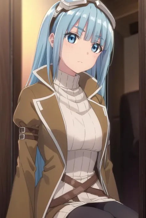 bofuriiz, <lora:bofuri iz s2-lora-nochekaiser:1>,
iz, long hair, bangs, blue eyes, blue hair, blunt bangs,
BREAK gloves, long sleeves, dress, pantyhose, black gloves, sweater, coat, turtleneck, goggles, ribbed sweater, goggles on head, open coat, turtleneck sweater,
BREAK outdoors, forest, nature, sky, sun, clouds,
BREAK looking at viewer,
BREAK <lyco:GoodHands-beta2:1>, (masterpiece:1.2), best quality, high resolution, unity 8k wallpaper, (illustration:0.8), (beautiful detailed eyes:1.6), extremely detailed face, perfect lighting, extremely detailed CG, (perfect hands, perfect anatomy),