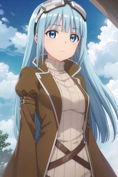 bofuriiz, <lora:bofuri iz s2-lora-nochekaiser:1>,
iz, long hair, bangs, blue eyes, blue hair, blunt bangs,
BREAK gloves, long sleeves, dress, pantyhose, black gloves, sweater, coat, turtleneck, goggles, ribbed sweater, goggles on head, open coat, turtleneck sweater,
BREAK outdoors, forest, nature, sky, sun, clouds,
BREAK looking at viewer,
BREAK <lyco:GoodHands-beta2:1>, (masterpiece:1.2), best quality, high resolution, unity 8k wallpaper, (illustration:0.8), (beautiful detailed eyes:1.6), extremely detailed face, perfect lighting, extremely detailed CG, (perfect hands, perfect anatomy),