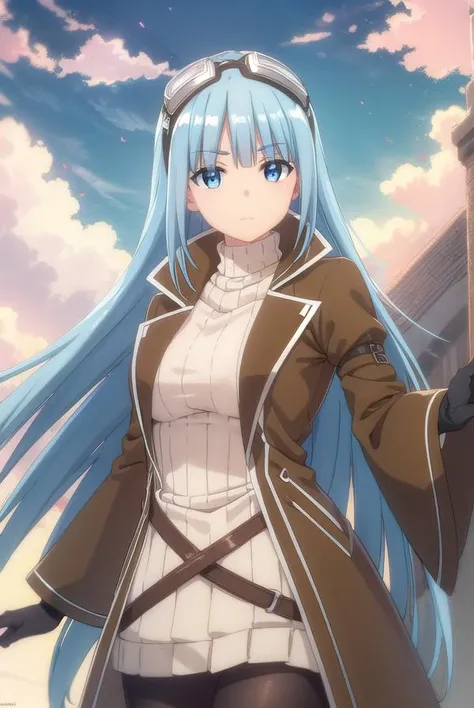 bofuriiz, <lora:bofuri iz s2-lora-nochekaiser:1>,
iz, long hair, bangs, blue eyes, blue hair, blunt bangs,
BREAK gloves, long sleeves, dress, pantyhose, black gloves, sweater, coat, turtleneck, goggles, ribbed sweater, goggles on head, open coat, turtleneck sweater,
BREAK outdoors, forest, nature, sky, sun, clouds,
BREAK looking at viewer,
BREAK <lyco:GoodHands-beta2:1>, (masterpiece:1.2), best quality, high resolution, unity 8k wallpaper, (illustration:0.8), (beautiful detailed eyes:1.6), extremely detailed face, perfect lighting, extremely detailed CG, (perfect hands, perfect anatomy),