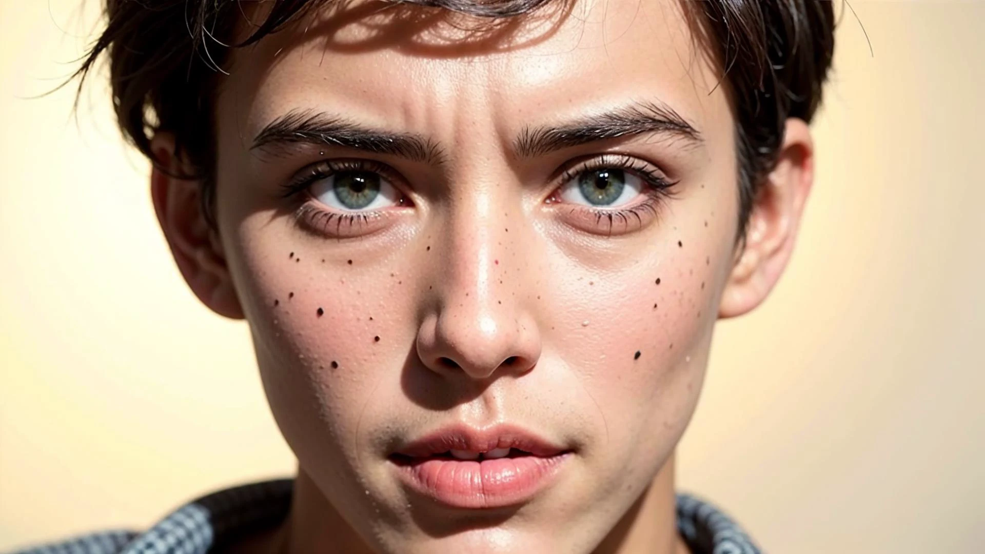 an awarded profesional photography of 1man Aesthetic Caucasian (1man), (male:1.2), youthful face, (brat:1.2), pretty boy face, finely detailed eyes and face, lean body, creative and imaginative appearance, smattering freckles nose, mocha skin with silver skin fade soul patch shavingwith Downturned Eye Shape Violet as Illusionist Frustrated facial expression he is on one knee precise and accurate in a recording studio, ultradetialed character with perfect face,detailed skin,(ultrasharp:1.3),(masterpiece:1.1),best quality AS-YoungV2,(photorealistic:1.2),ultrarealistic,realistic ultradetailed character,4k perfect quality,<lyco:GoodHands-beta2:1>Magnificent,Imperceptible detail,Intricately designed, Close-up
