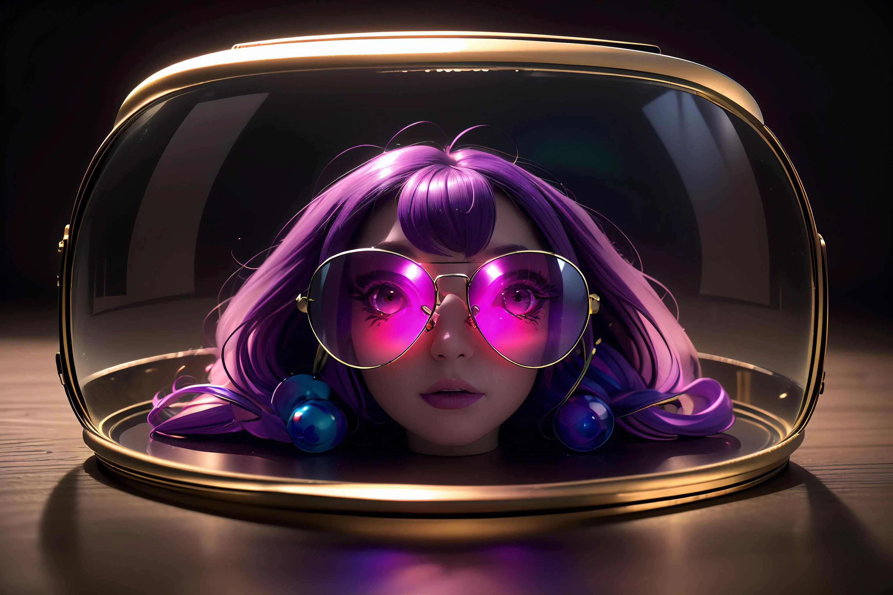 3d fluffy neonpunk style cinematic photo maximum fidelity, best perspective, (miniature shrunken full-body rainbow dancer hyped up, (aviators eye macro)), mask, <lora:AdvancedEnhancer:0.8> BREAK film, analog film, hard light, soft light, dramatic lighting, neon lights, agfa ultra, classic chrome, ektachrome, eterna, dim light, golden hour, color grading, bokeh, RAW <lora:breastsizeslideroffset:-0.1> <lora:modelMixTestVersion_modelmixtest:0.8> <lora:girl_with_mask_lora013:0.6> <lora:age_slider_v6:0.6> <lora:age_slider_v2:-1.2> <lora:Loraeyes_V1:0.25> loraeyes <lora:Girls in Glass Jars v3:0.8> <lora:epi_noiseoffset2:0.8> <lora:Prop_Sunglasses_v1:0.7> Glasses, Sunglasses, Aviators <lora:detail_slider_v4:2.5> gamer girl bath water subsurface scattering, luminescent translucent, exposure compensation, iso 3200, f/3.8, long exposure, optical photography, <lora:GlassDevice:0.8> glassdevice style, close up, camera, machine, light inside, glass sphere, metal object, light bulb, electronic device, dark room, computer inside . 35mm photograph, film, bokeh, professional, 4k, highly detailed . cyberpunk, vaporwave, neon, vibes, vibrant, stunningly beautiful, crisp, detailed, sleek, ultramodern, magenta highlights, dark purple shadows, high contrast, cinematic, ultra detailed, intricate, professional, closeup cute and adorable, cute big circular reflective eyes, long fuzzy fur, Pixar render, unreal engine cinematic smooth, intricate detail, cinematic