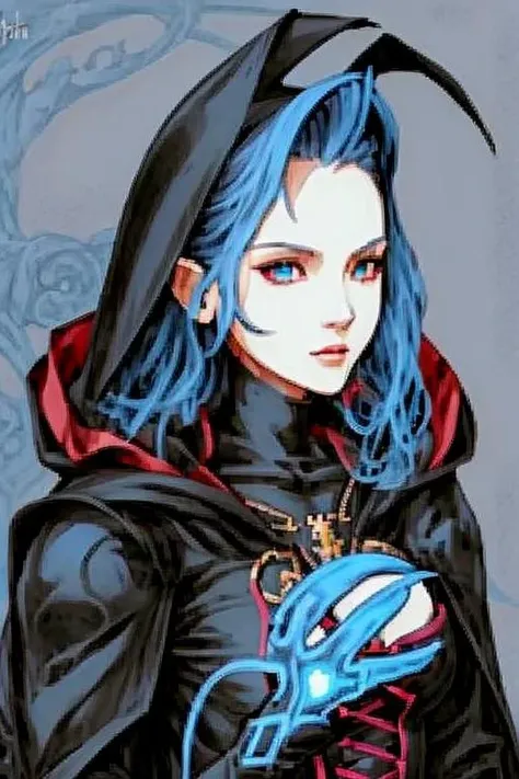 FINAL FANTASY CHARACTER ART, <lora:finfan:0.75> finfan, ANIME NECROMANCER, WARLOCK, BLACK OUTFIT, high quality, crisp lines, fine detail, HI RES, HIGH RESOLUTION