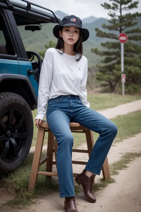 nsfw, 1girl sit with rifle, military shirt, military pants, hat, outdoor, hut, jeep, the most beautiful image ever seen, realistic, uhd, RAW, sharp focus, photorealistic, best quality, korea,fullbody, ultra high res, masterpiece <lora:koreaface10:0.8>