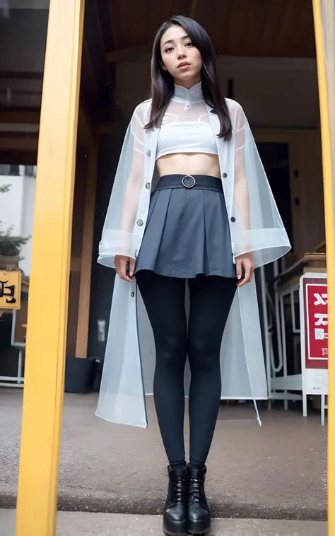 Japanese, cyberpank, perfect nails, wet hair, very long hair, (proud face:1.2), Jpop idol, (RAW photo:1.2), (photorealistic:1.4), (masterpiece:1.3), (intricate details:1.2), open neck, delicate, (head_scale:0.8), ((yellow)), ((blue)), beautiful detailed, (detailed eyes), (detailed facial features), tall female, petite, small breasts, narrow waist, skin tight, (((leggins, transparent coat, transparent clothes, circle skirt))), (looking_at_viewer), from_front, (best quality:1.4), (ultra highres:1.2), cinema light, outdoors, ((heavy rain, strong wind, storm)), megalopolis, (extreme detailed illustration), (long eyelashes, best quality, ultra highres, depth of field, caustics, Broad lighting, natural shading, 85mm, f/1.4, ISO 200, 1/160s:0.75) <lora:koreaface15:0.2><lora:nijiMecha:0.5><lora:clothesUpdate:1.0>