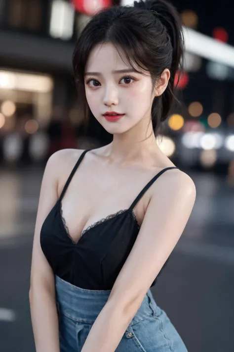 1girl, casual yet trendy outfit, high ponytail, energetic, lively,
(realistic, sparkling eyes, natural skin glow, genuine facial expression), dynamic composition, city lights, neon signs, bokeh, bustling street, engaging background, blurred motion, vibrant colors, rich textures, high-resolution, genuine connection to the urban environment, adventurous and playful spirit, lively and relatable moment, (pureerosface_v1), upper thighs, <lora:VCOMix-B2-EP3-natsuki:0.4> <lora:koreaface15:0.4>