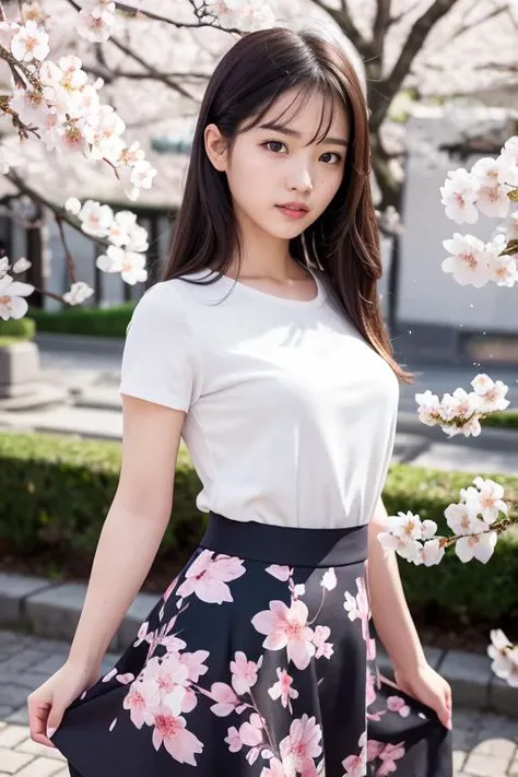 cherry blossom, look at viewer, 1girl, lift skirt, the most beautiful image ever seen, uhd, RAW, korea, sharp focus, realistic, (photorealistic), best quality, ultra high res, masterpiece, <lora:koreaface10:0.7>