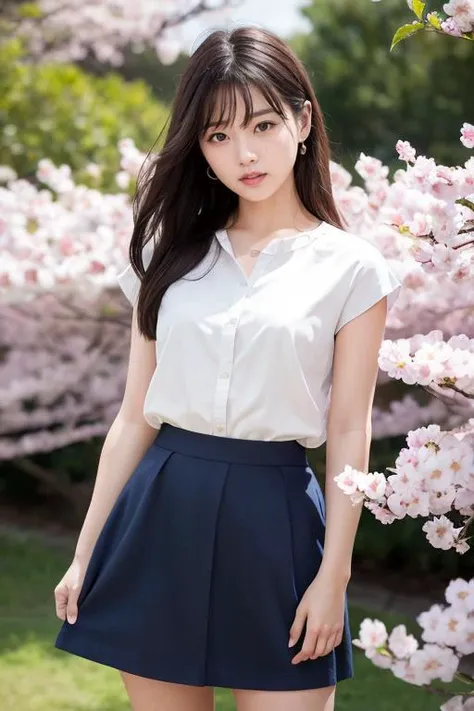 cherry blossom, look at viewer, 1girl, lift skirt, the most beautiful image ever seen, uhd, RAW, korea, sharp focus, realistic, (photorealistic),  best quality, ultra high res, masterpiece,  <lora:koreaface10:0.7>