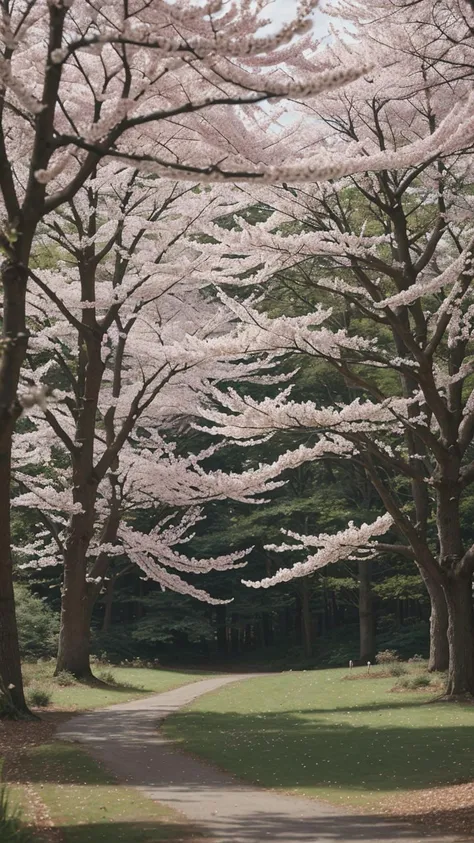 An ultradetailed, deep-focus portrait of a woodland glade blanketed by vibrant cherry blossoms, using an anamorphic lens to capture the scene's ethereal, almost surreal beauty.
