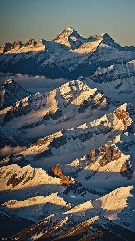 An exquisite 8K capture of a snow-capped mountain range during the magic hour, bathed in the soft, diffused lighting of a radiant sunrise, highlighting the fine details of each peak and ridge.