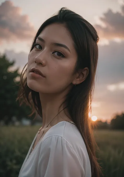 from side, 1girl, Random expression,The setting sun, cloud, side, KODAK Ektar 100, raw, 8K, 32K